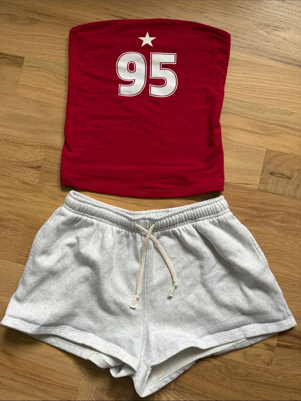 wild fable Light Gray Drawstring Athletic Shorts and red "95" tube top women's S
